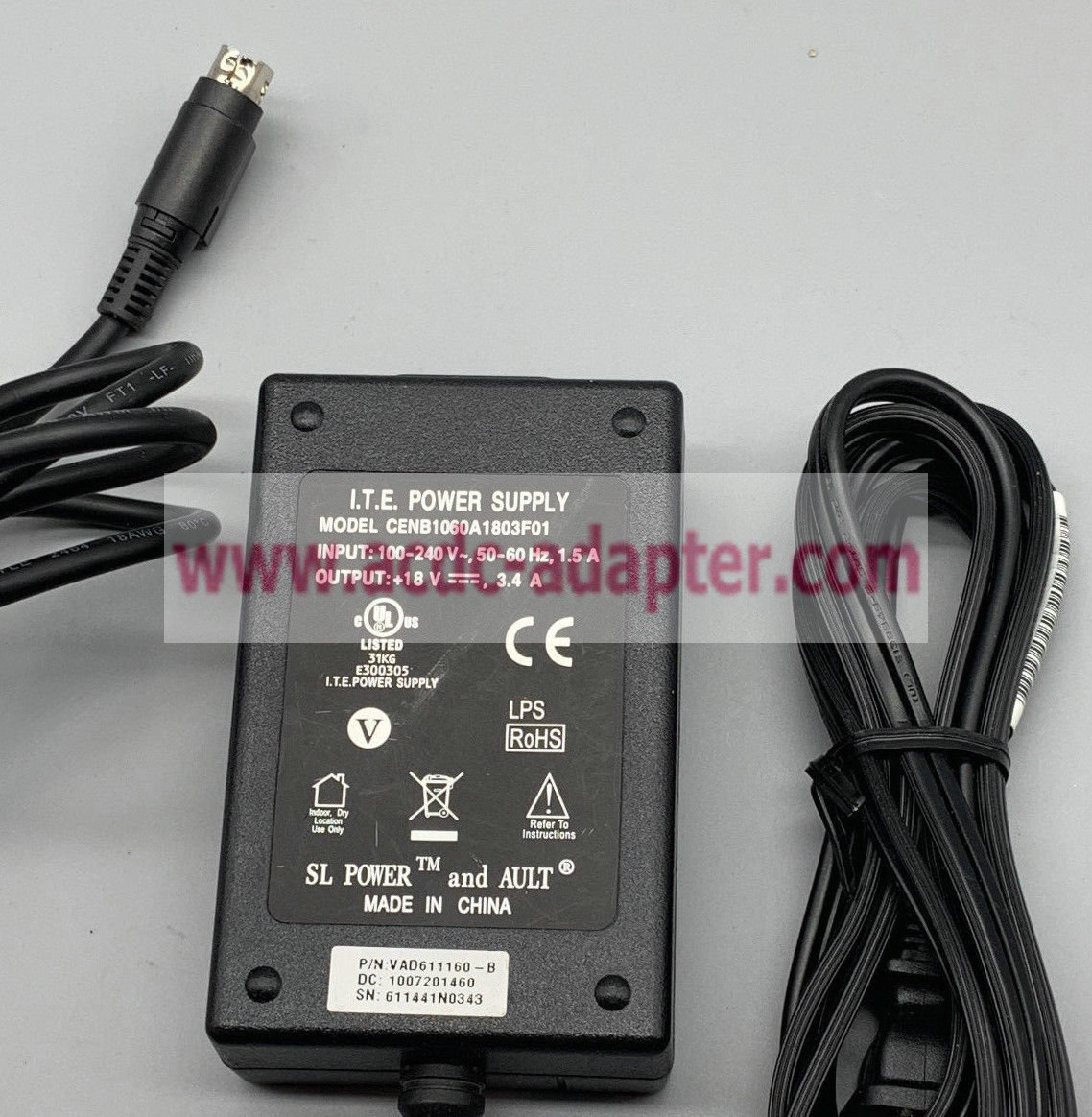 NEW ITE CENB1060A1803F01 18V 3.4A Switching Power Supply AC Adapter 4 PIN - Click Image to Close